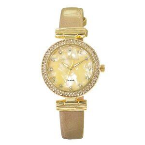 34mm Montres Carlo Women's Luxury Fashion Vegan Leather Band Stones Dress Watch